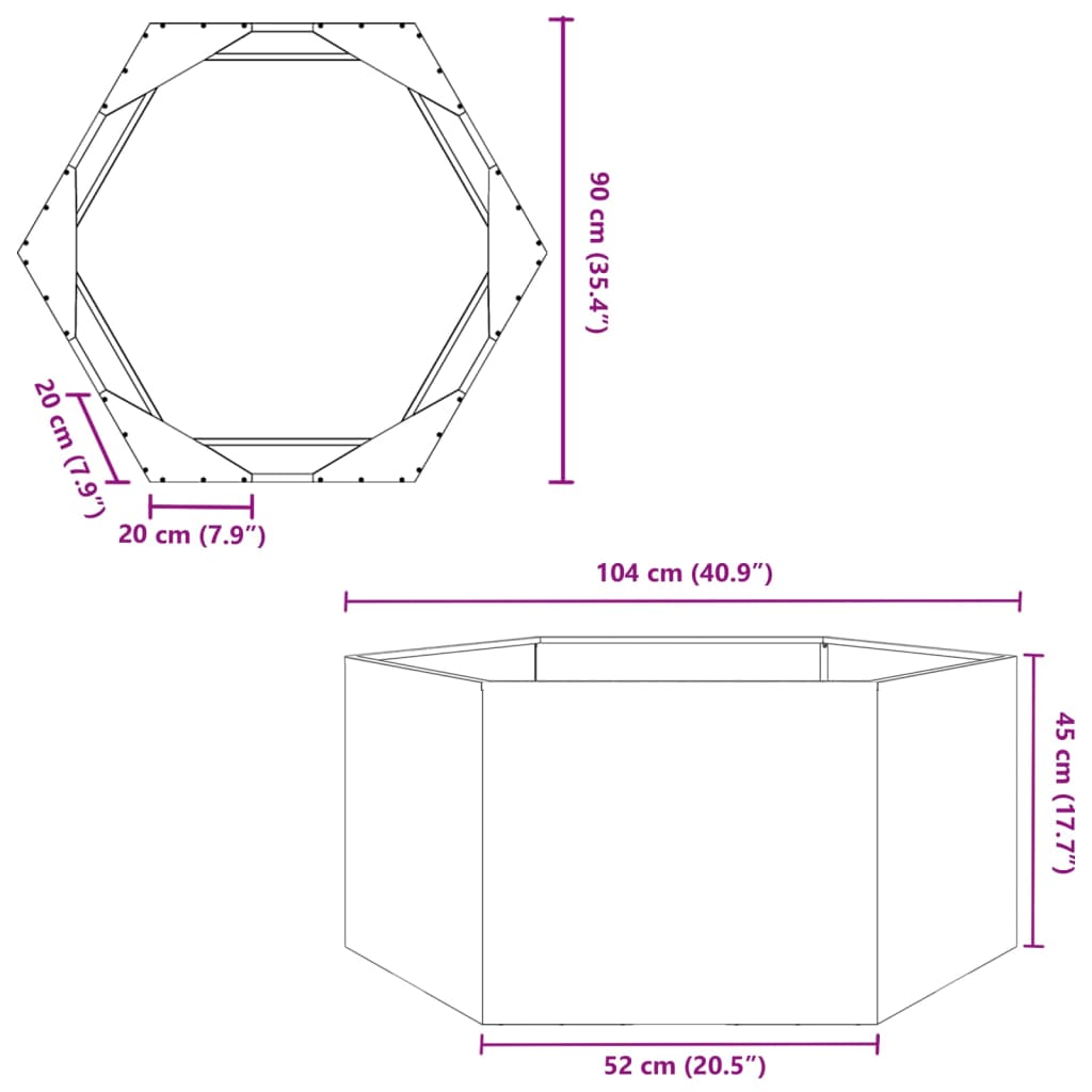 Vrtno korito olivno zelena šestkotnik 104x90x45 cm jeklo