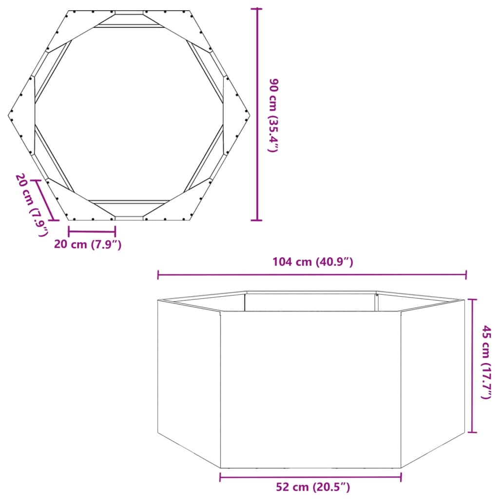 Vrtno korito šestkotnik 104x90x45 cm pocinkano jeklo