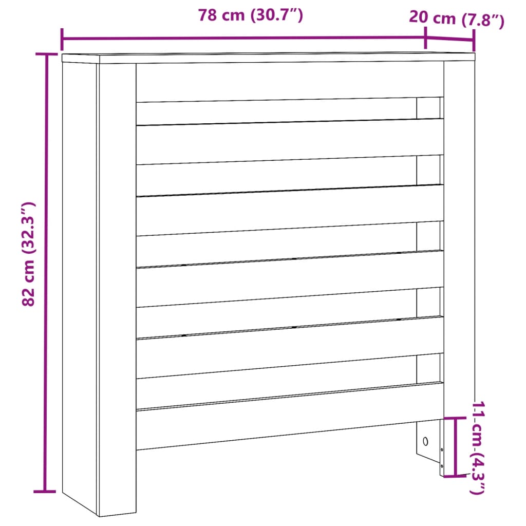 Pokrov za radiator črn 78x20x82 cm inženirski les