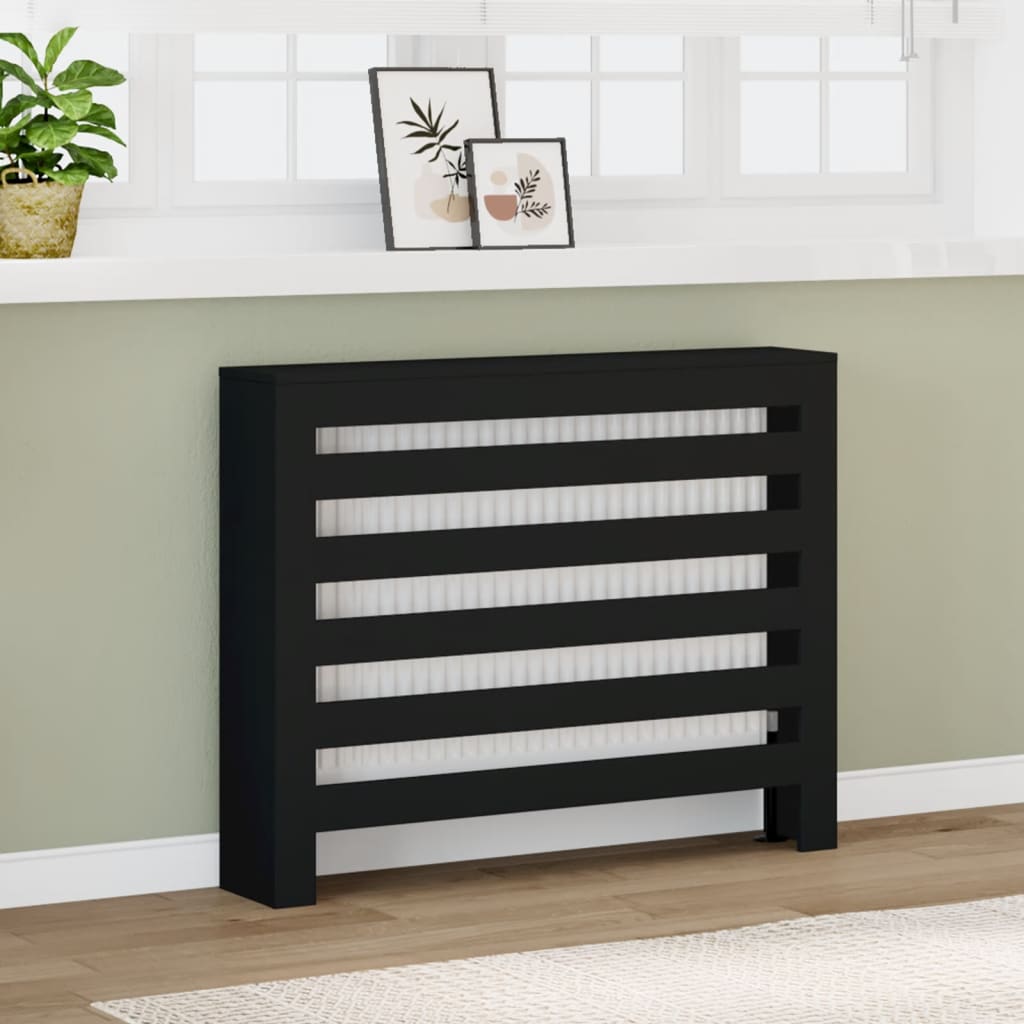 Pokrov za radiator črn 104x20x82 cm inženirski les