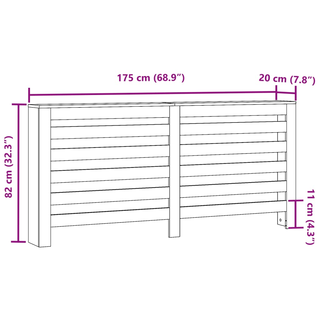 Pokrov za radiator betonsko siv 175x20x82 cm inženirski les