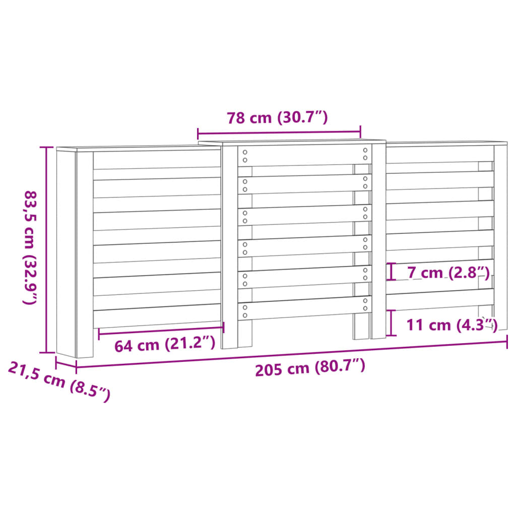 Pokrov za radiator bel 205x21,5x83,5 cm inženirski les