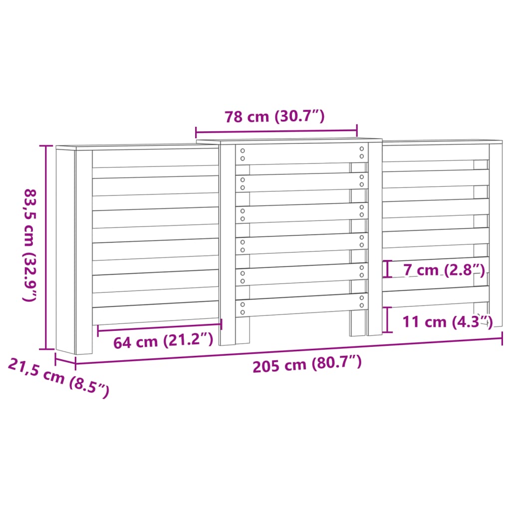 Pokrov za radiator črn 205x21,5x83,5 cm inženirski les