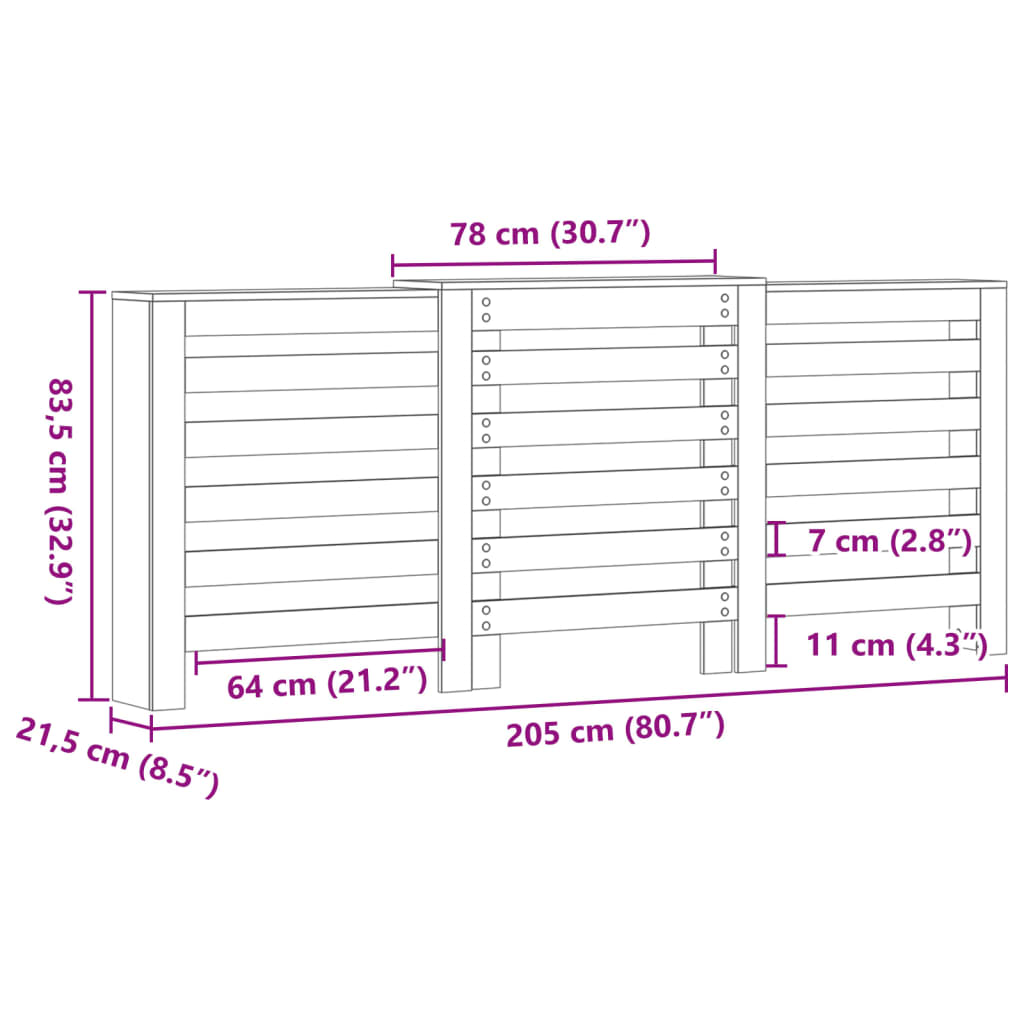 Pokrov za radiator sonoma hrast 205x21,5x83,5 cm inženirski les