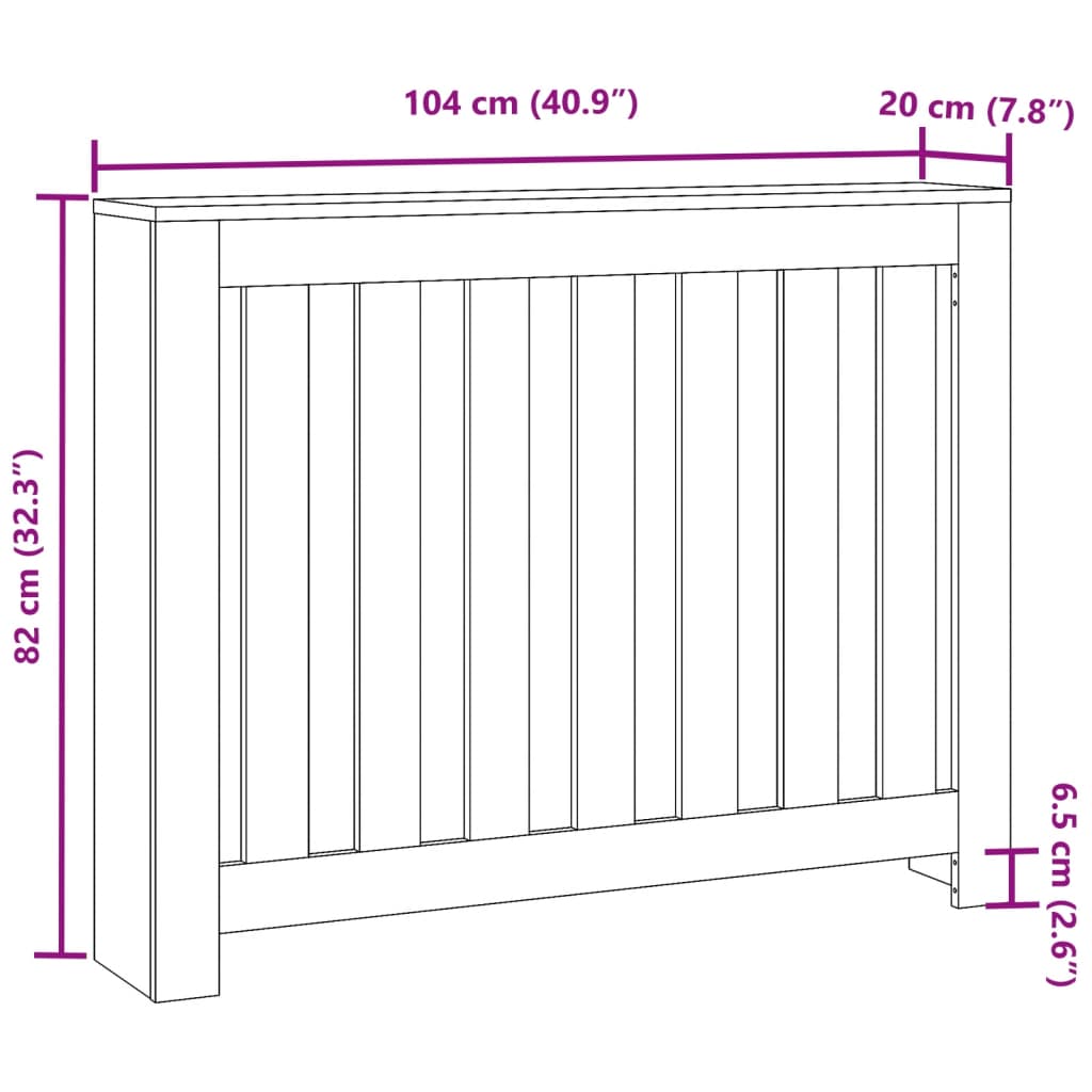 Pokrov za radiator siv sonoma 104x20x82 cm inženirski les