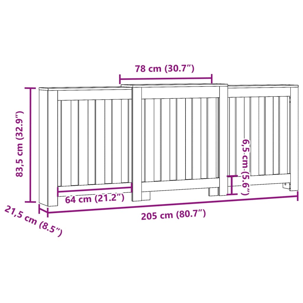 Pokrov za radiator bel 205x21,5x83,5 cm inženirski les