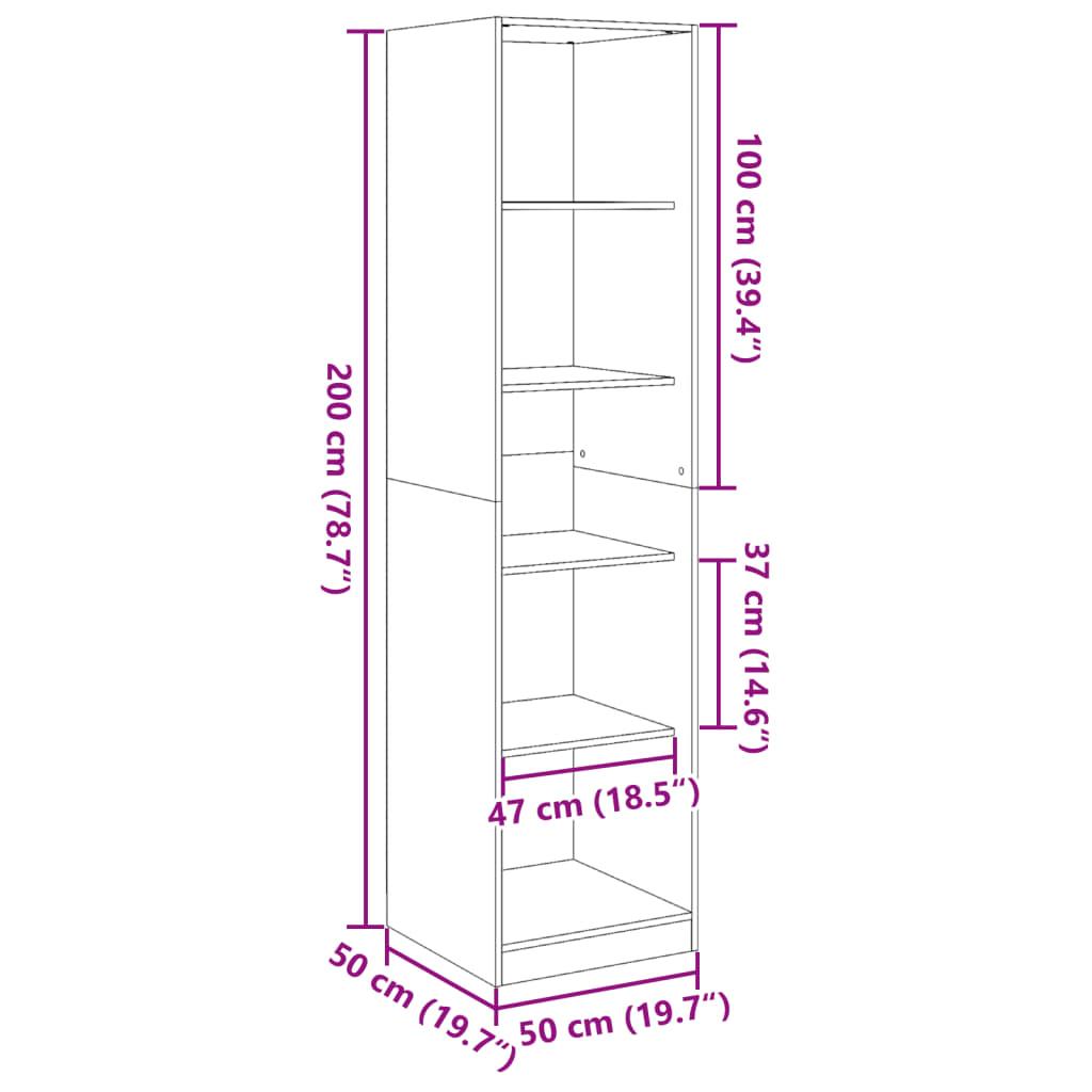 Garderobna omara črna 50x50x200 cm iverna plošča