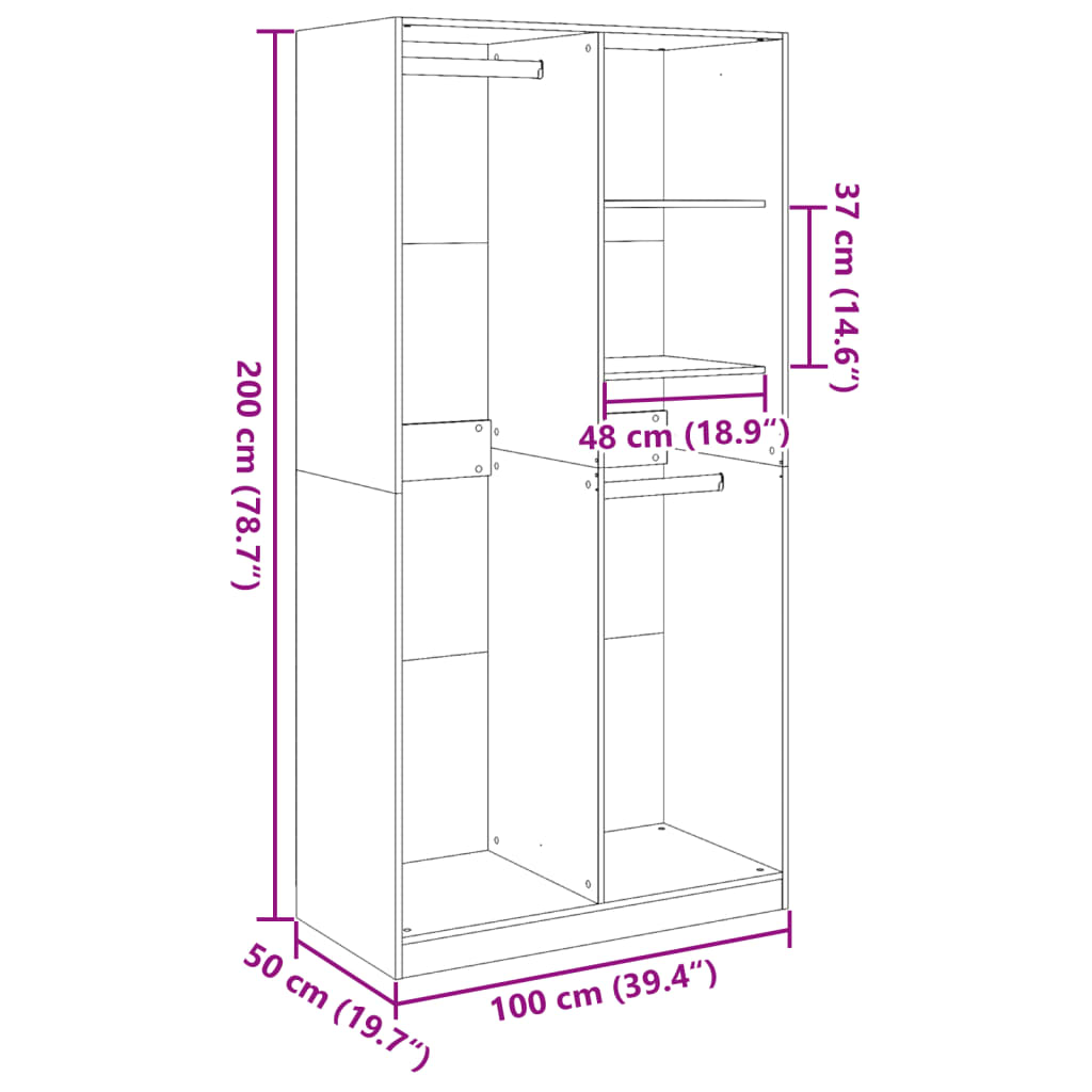 Garderobna omara sonoma hrast 100x50x200 cm iverna plošča