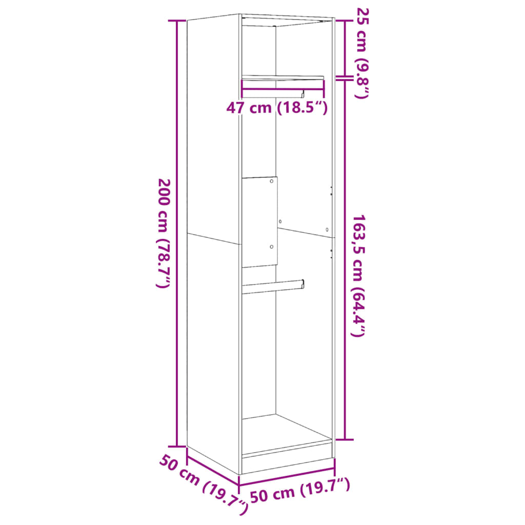 Garderobna omara črna 50x50x200 cm iverna plošča