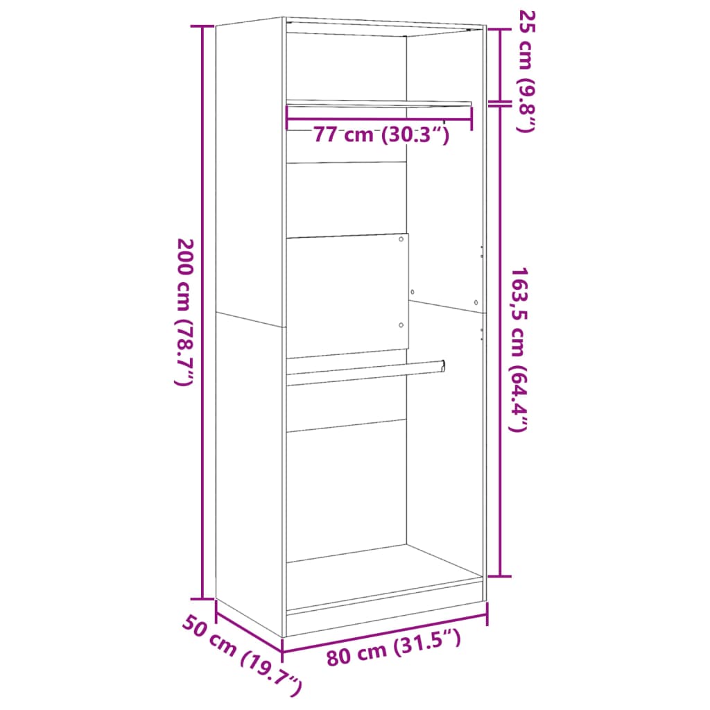 Garderobna omara bela 80x50x200 cm inženirski les