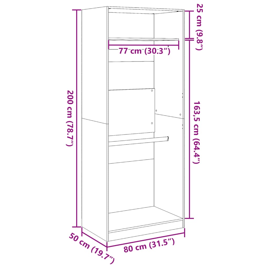 Garderobna omara črna 80x50x200 cm inženirski les