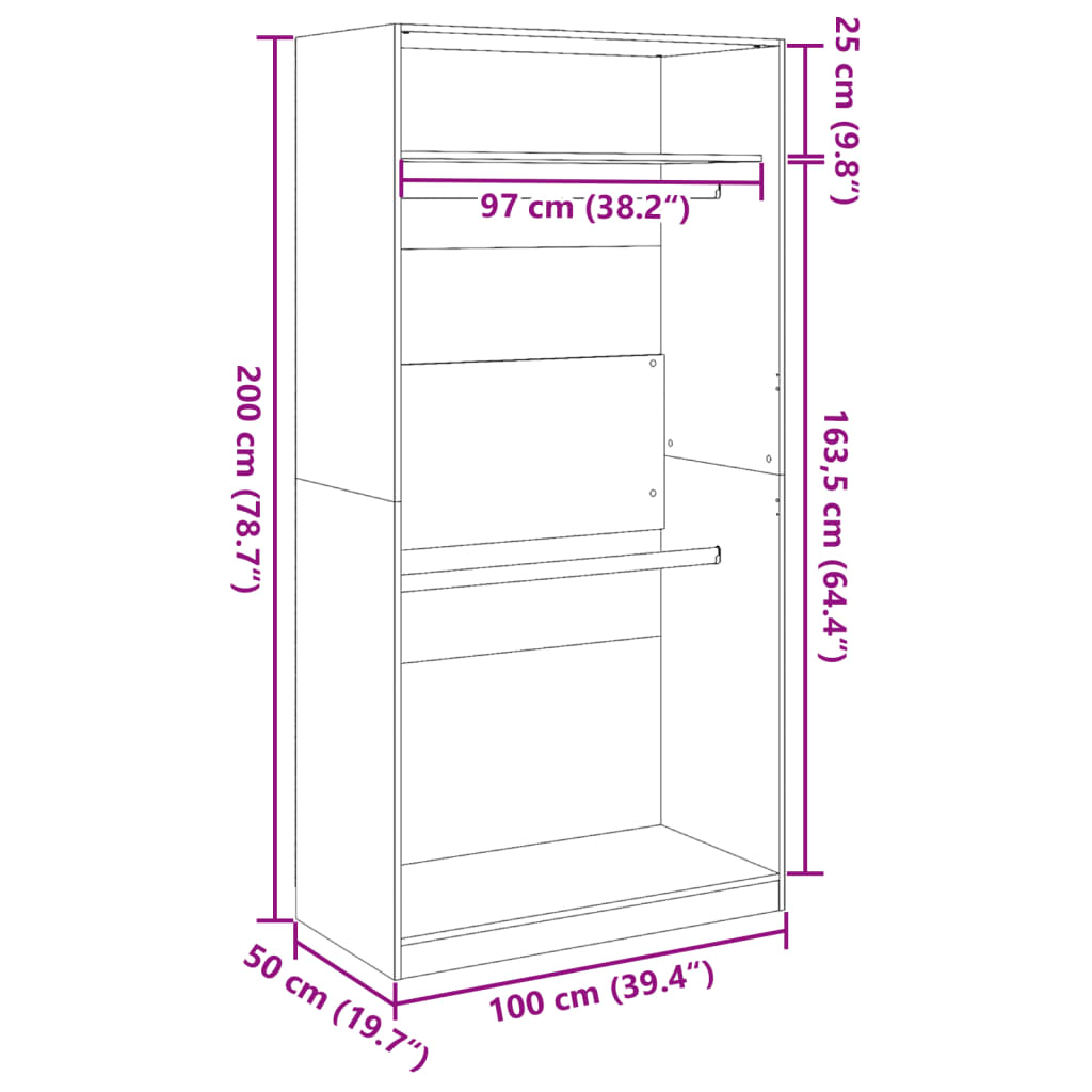 Garderobna omara črna 100x50x200 cm iverna plošča