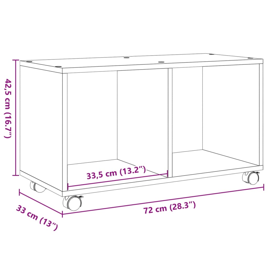 Omarica na kolesih siva sonoma 72x33x42,5 cm inženirski les