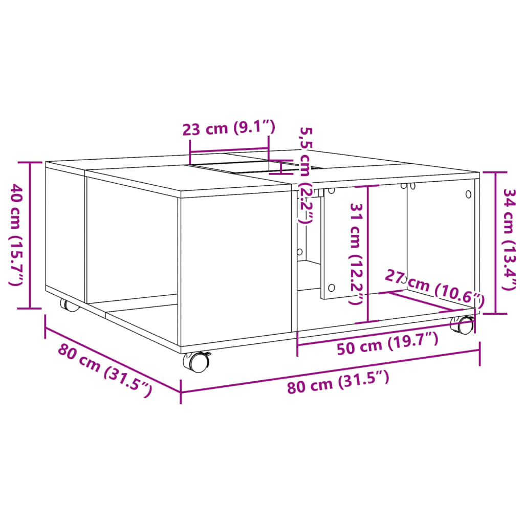 Klubska mizica bela 80x80x40 cm inženirski les