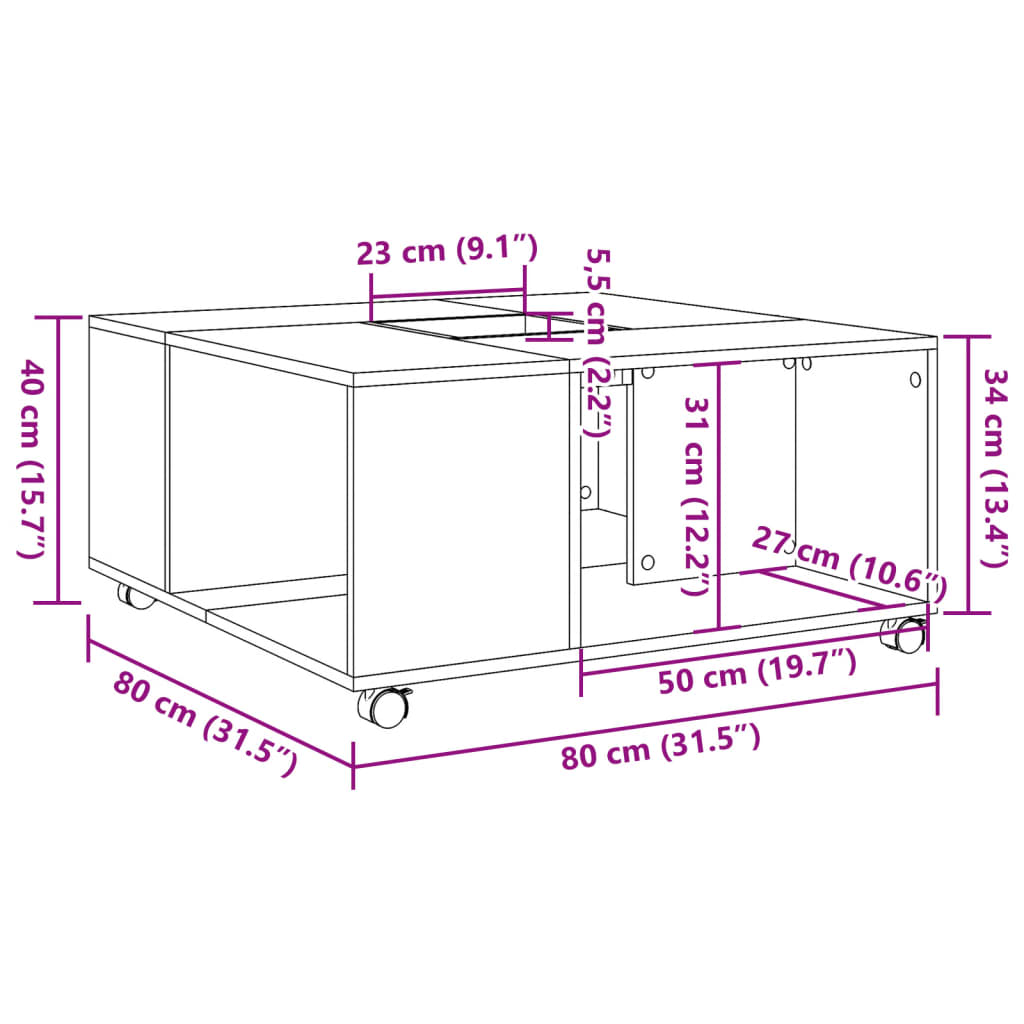 Klubska mizica dimljeni hrast 80x80x40 cm inženirski les