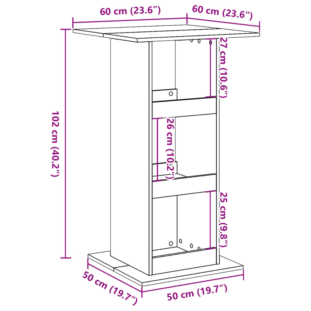 Barska miza s policami črna 60x60x102 cm inženirski les