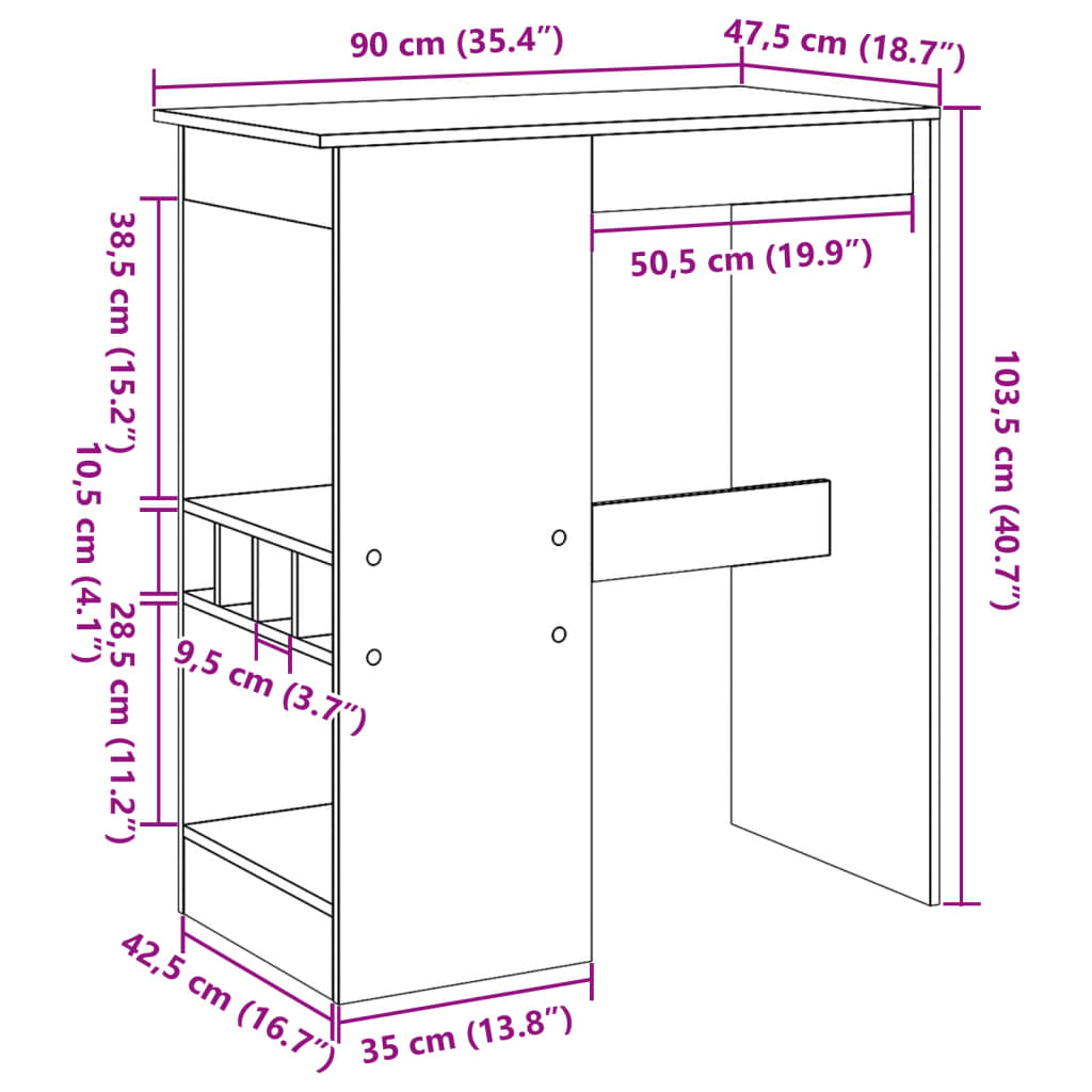 Barska miza s policami sonoma hrast 90x47,5x103,5 cm inž. les