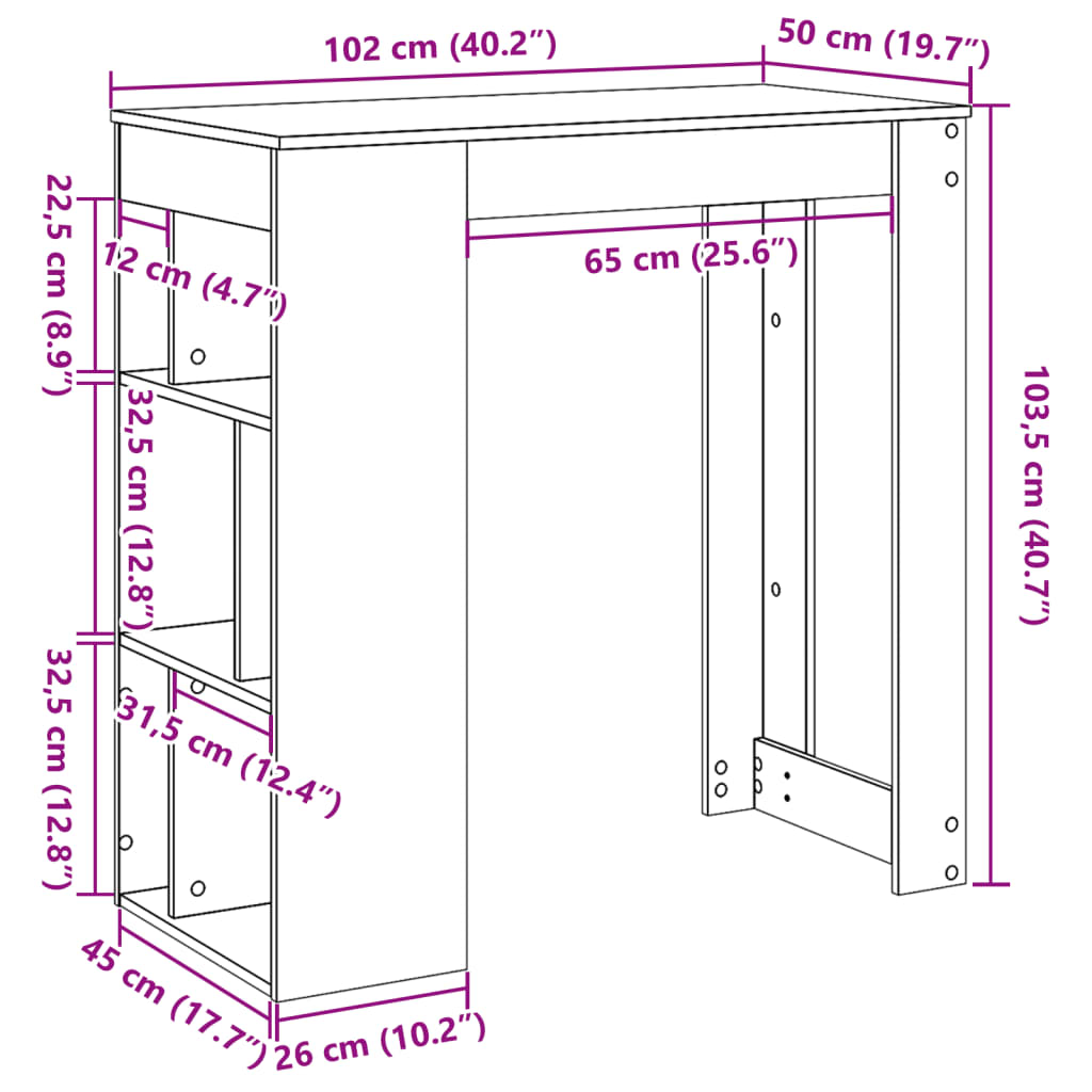 Barska miza s policami črna 102x50x103,5 cm inženirski les