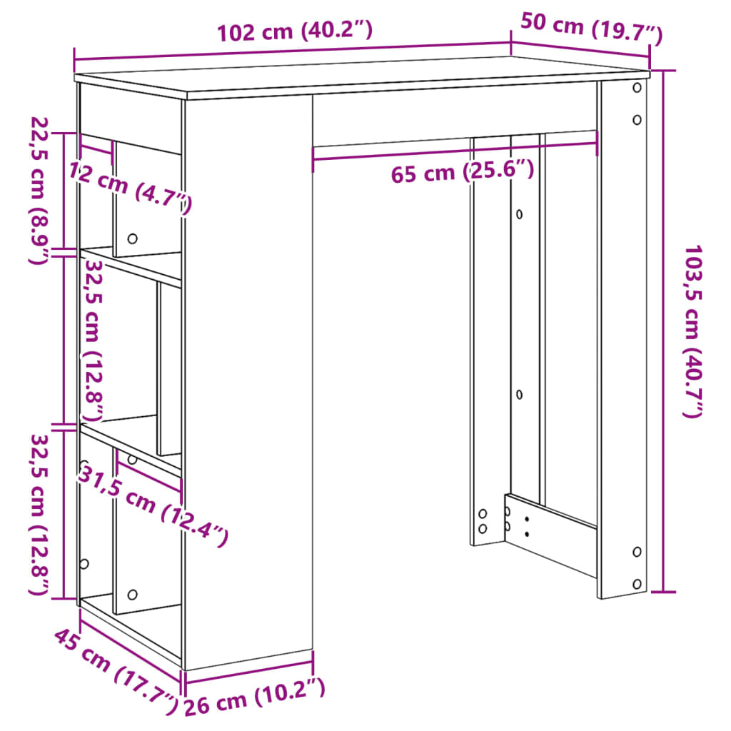 Barska miza s policami betonsko siva 102x50x103,5 cm inž. les