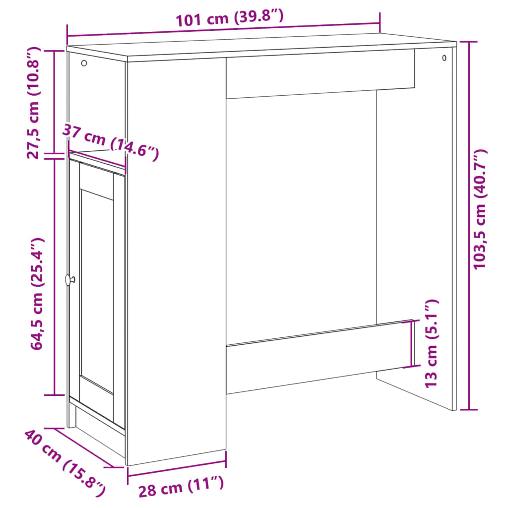 Barska miza s policami bela 101x40x103,5 cm inženirski les