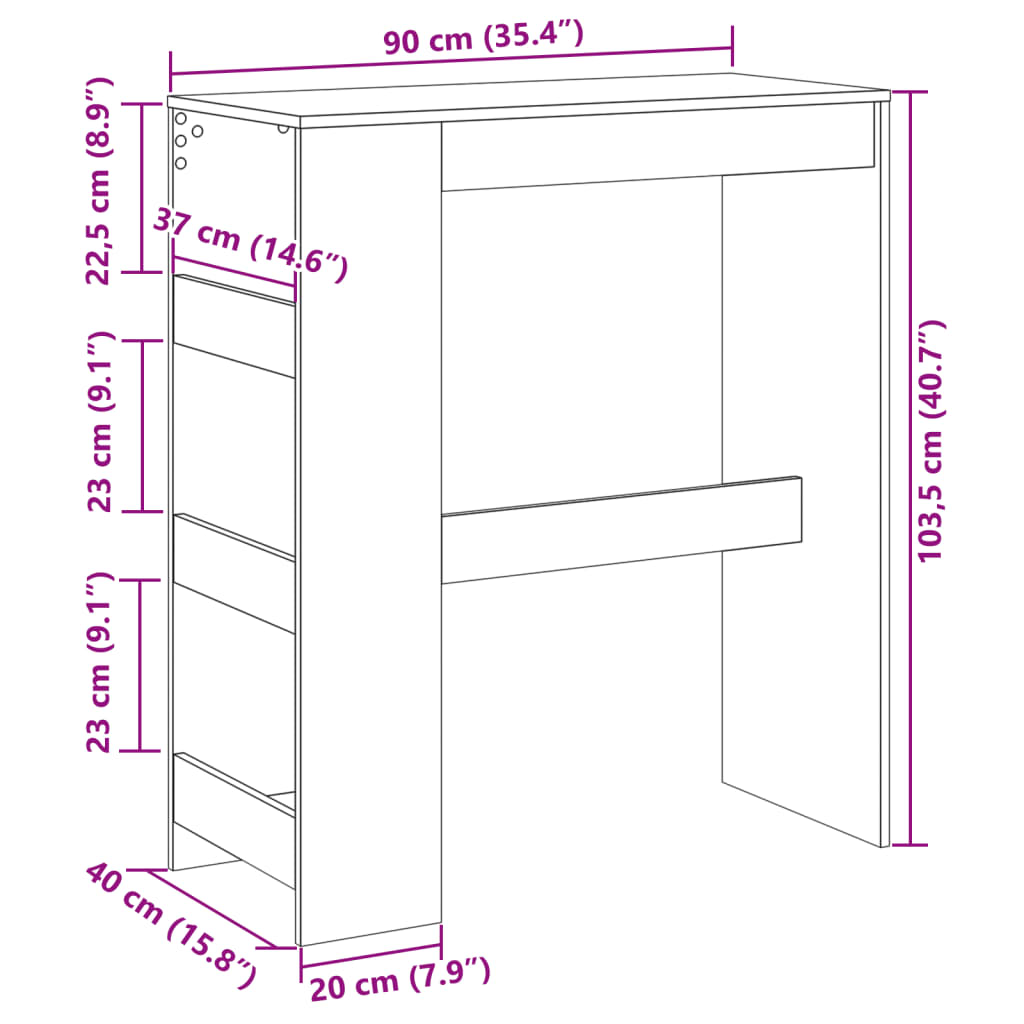 Barska miza s policami bela 90x40x103,5 cm inženirski les