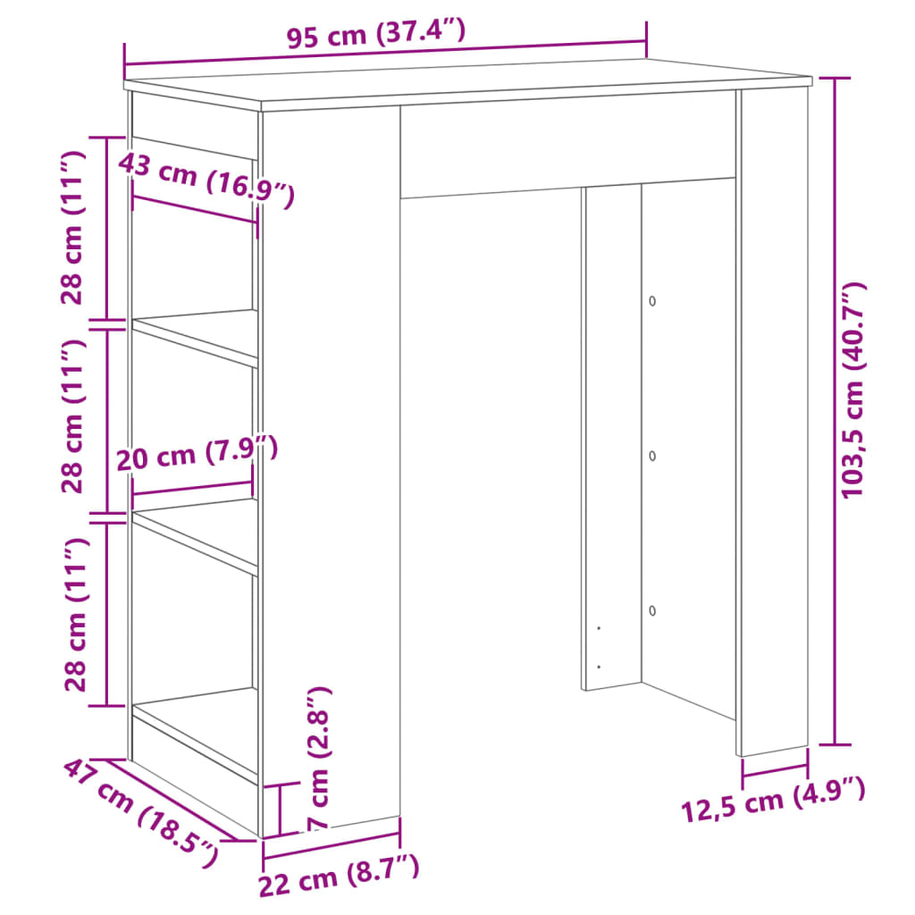 Barska miza s policami sonoma hrast 95x47x103,5 cm inž. les