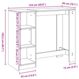 Barska miza s policami sonoma hrast 124x46x103,5 cm inž. les