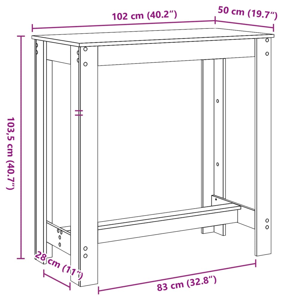 Barska miza bela 102x50x103,5 cm inženirski les