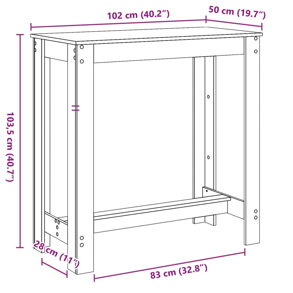 Barska miza črna 102x50x103,5 cm inženirski les