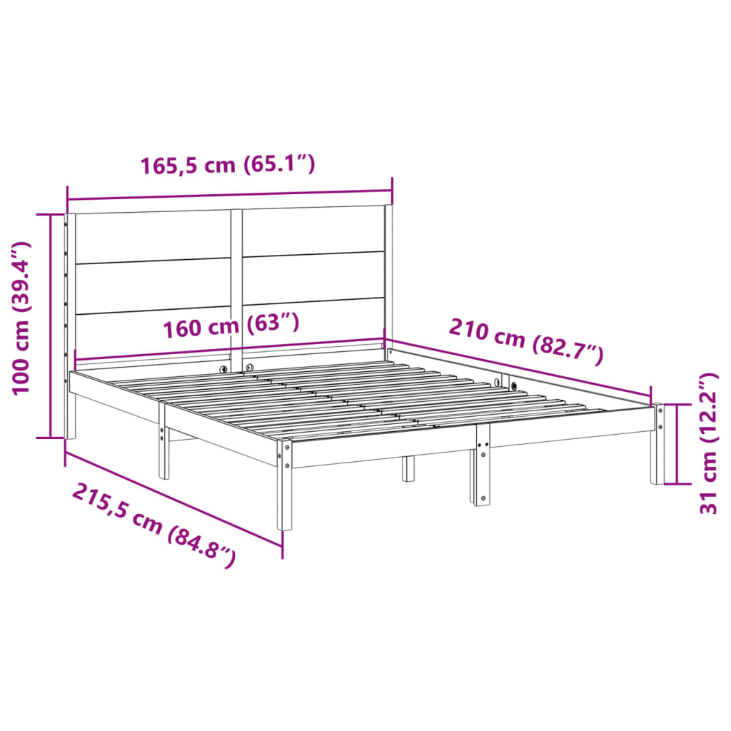 Daljši posteljni okvir brez vzmetnice bel 160x210 cm trden les