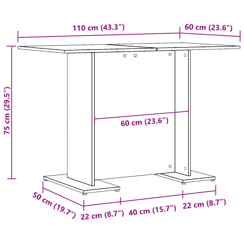 Jedilna miza starinski les 110x60x75 cm inženirski les