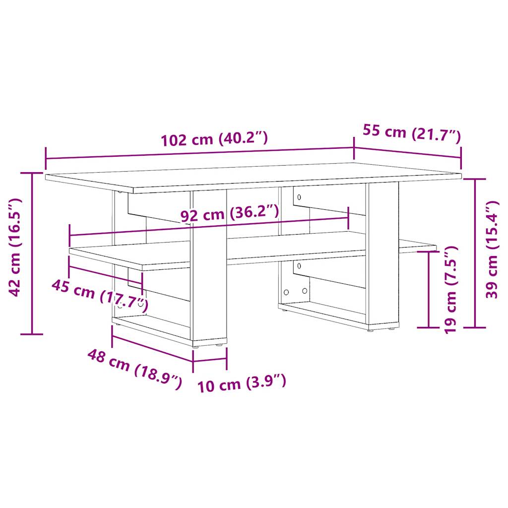 Klubska mizica starinski les 102x55x42 cm inženirski les