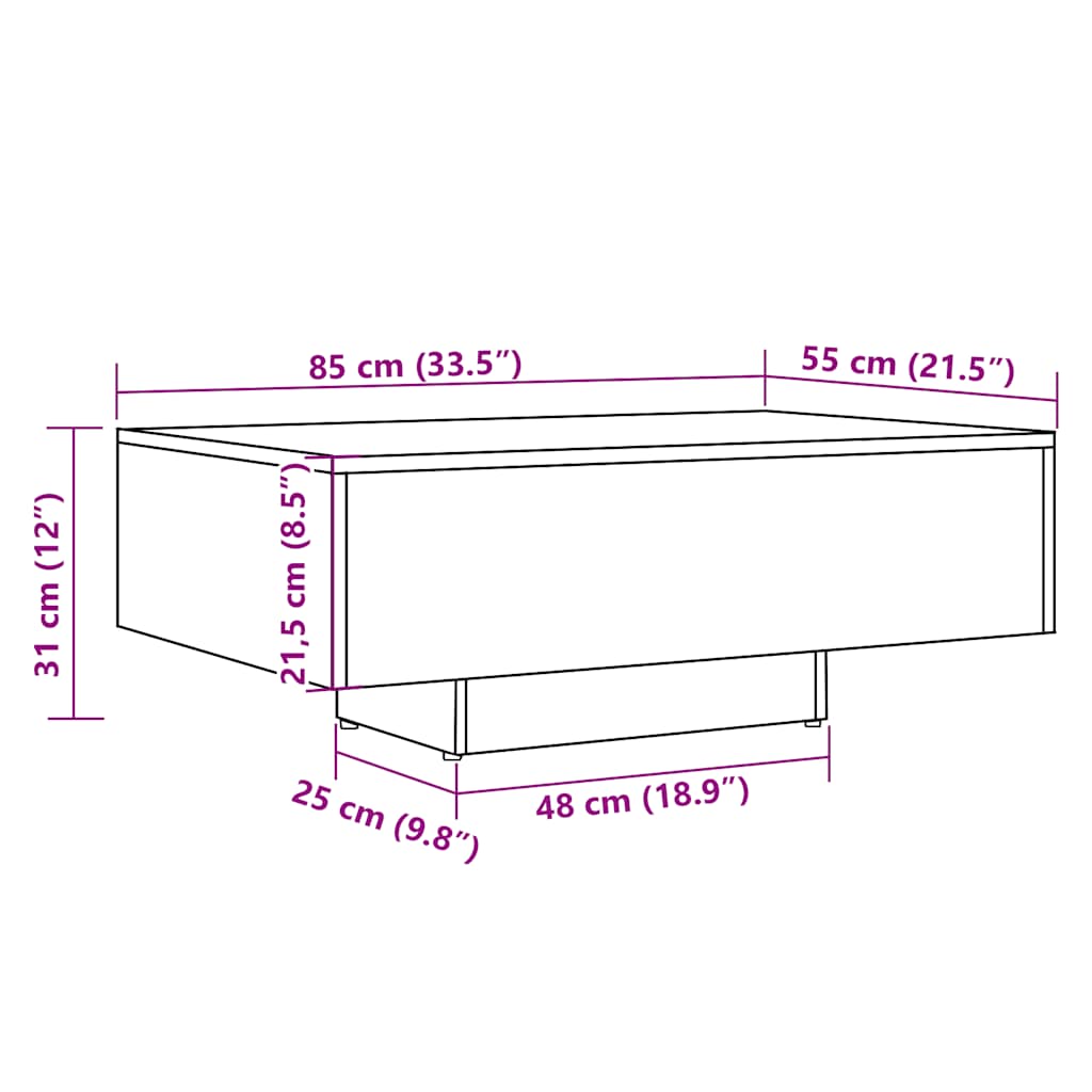 Klubska mizica starinski les 85x55x31 cm inženirski les