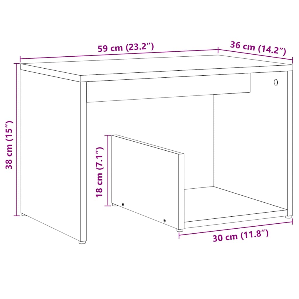 Stranska mizica artisan hrast 59x36x38 cm inženirski les