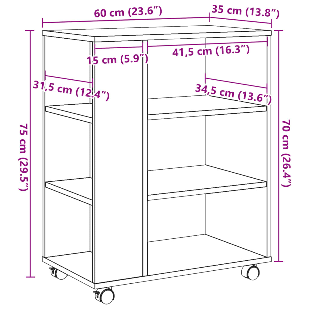 Omarica na kolesih starinski les 60x35x75 cm inženirski les