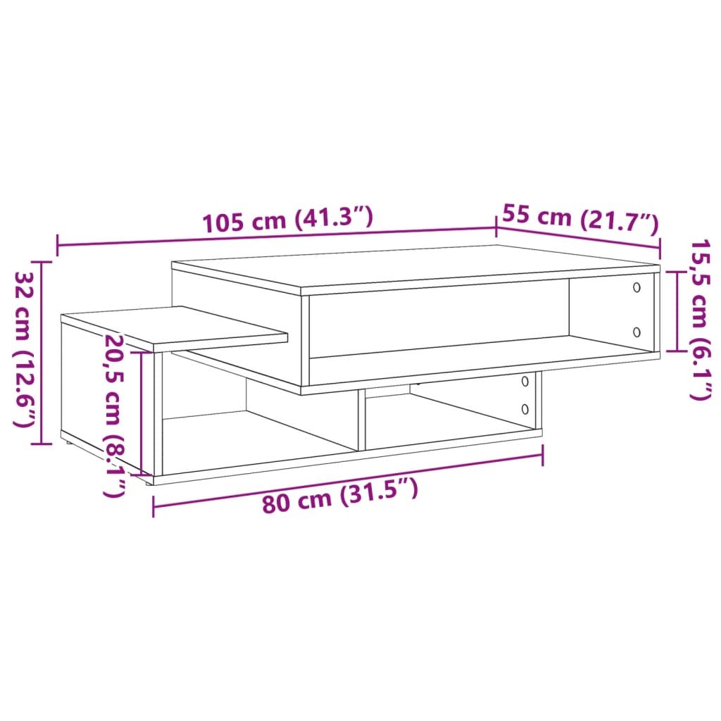 Klubska mizica starinski les 105x55x32 cm inženirski les