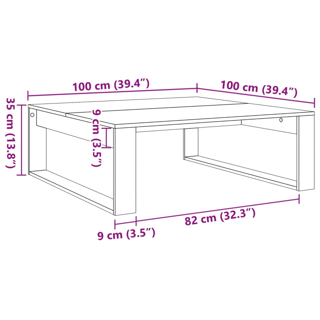 Klubska mizica starinski les 100x100x35 cm inženirski les