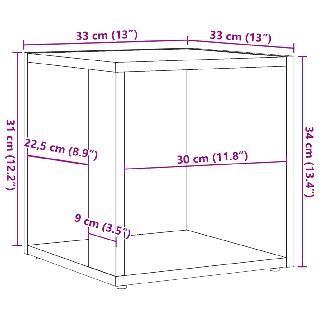 Stranska mizica artisan hrast 33x33x34 cm inženirski les