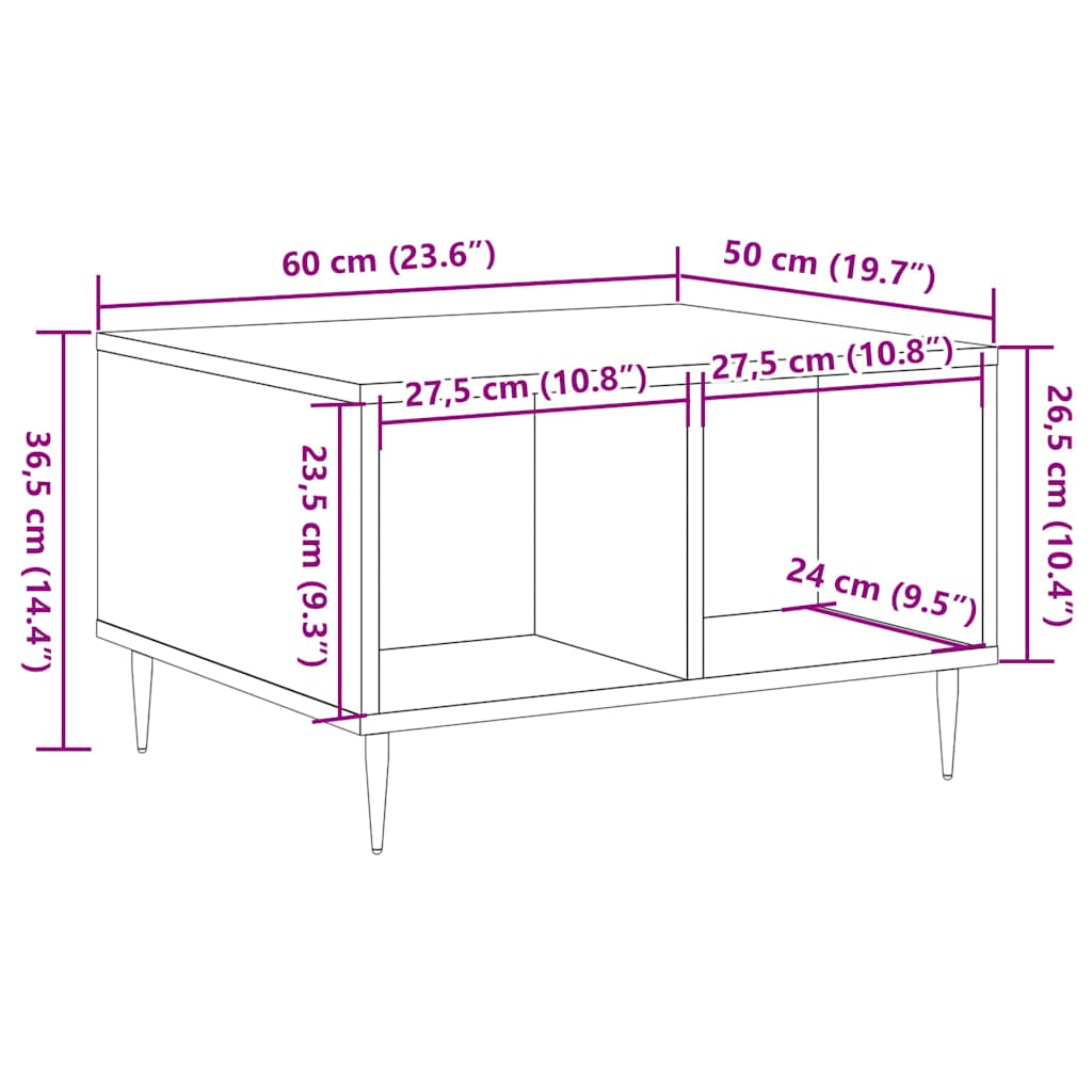 Klubska mizica starinski les 60x50x36,5 cm inženirski les