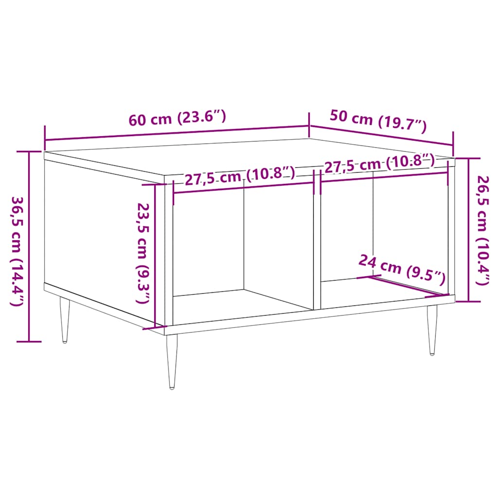 Klubska mizica artisan hrast 60x50x36,5 cm inženirski les