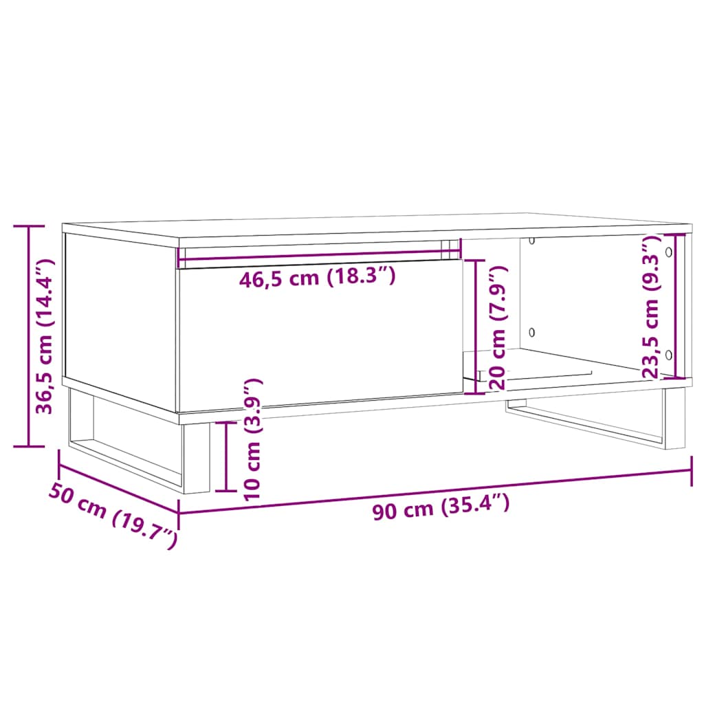 Klubska mizica starinski les 90x50x36,5 cm inženirski les