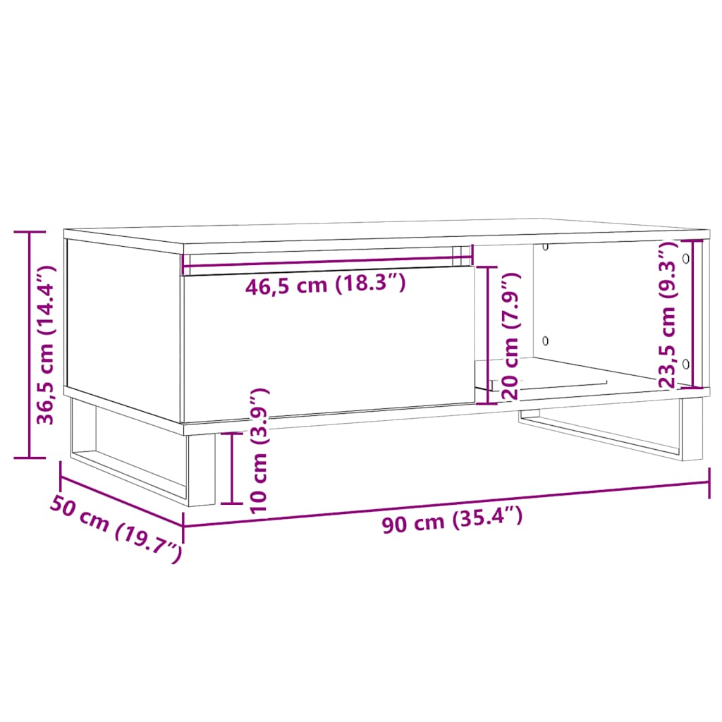 Klubska mizica artisan hrast 90x50x36,5 cm inženirski les