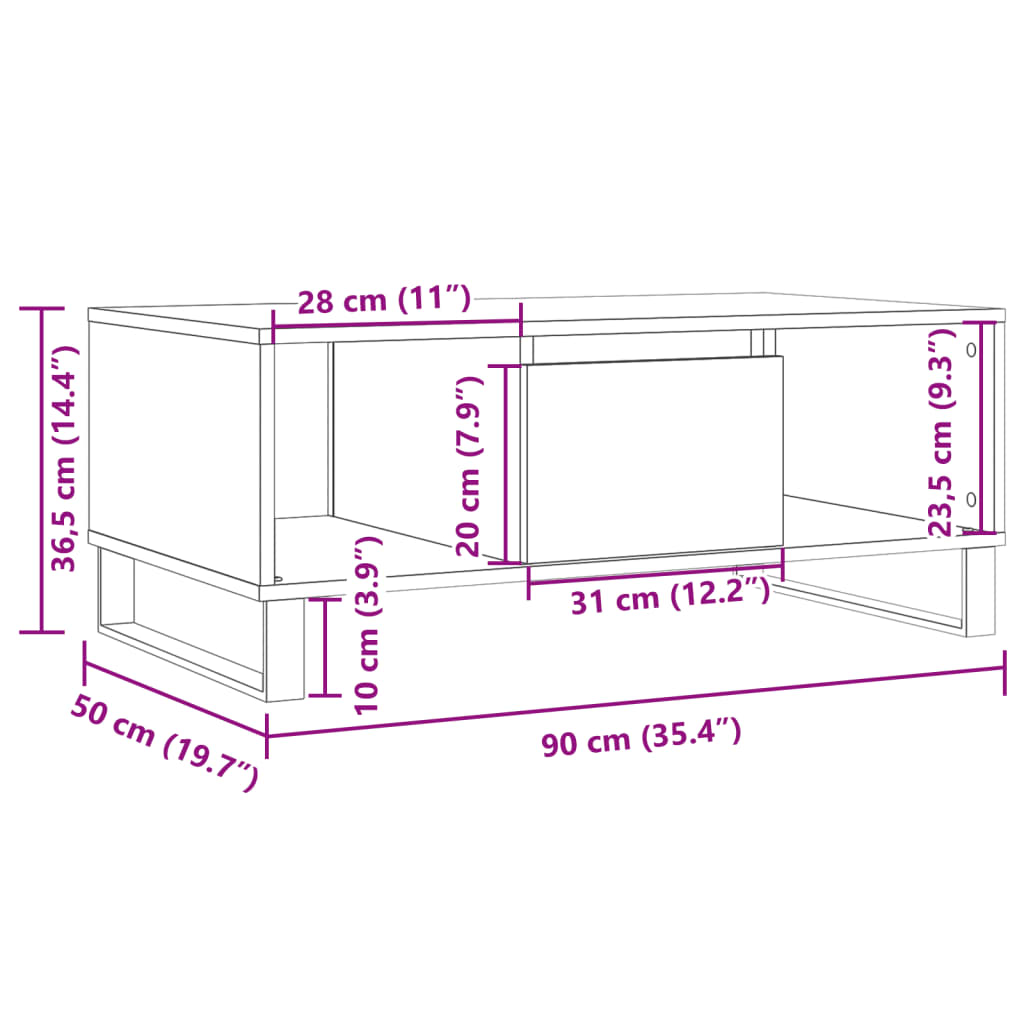 Klubska mizica starinski les 90x50x36,5 cm inženirski les