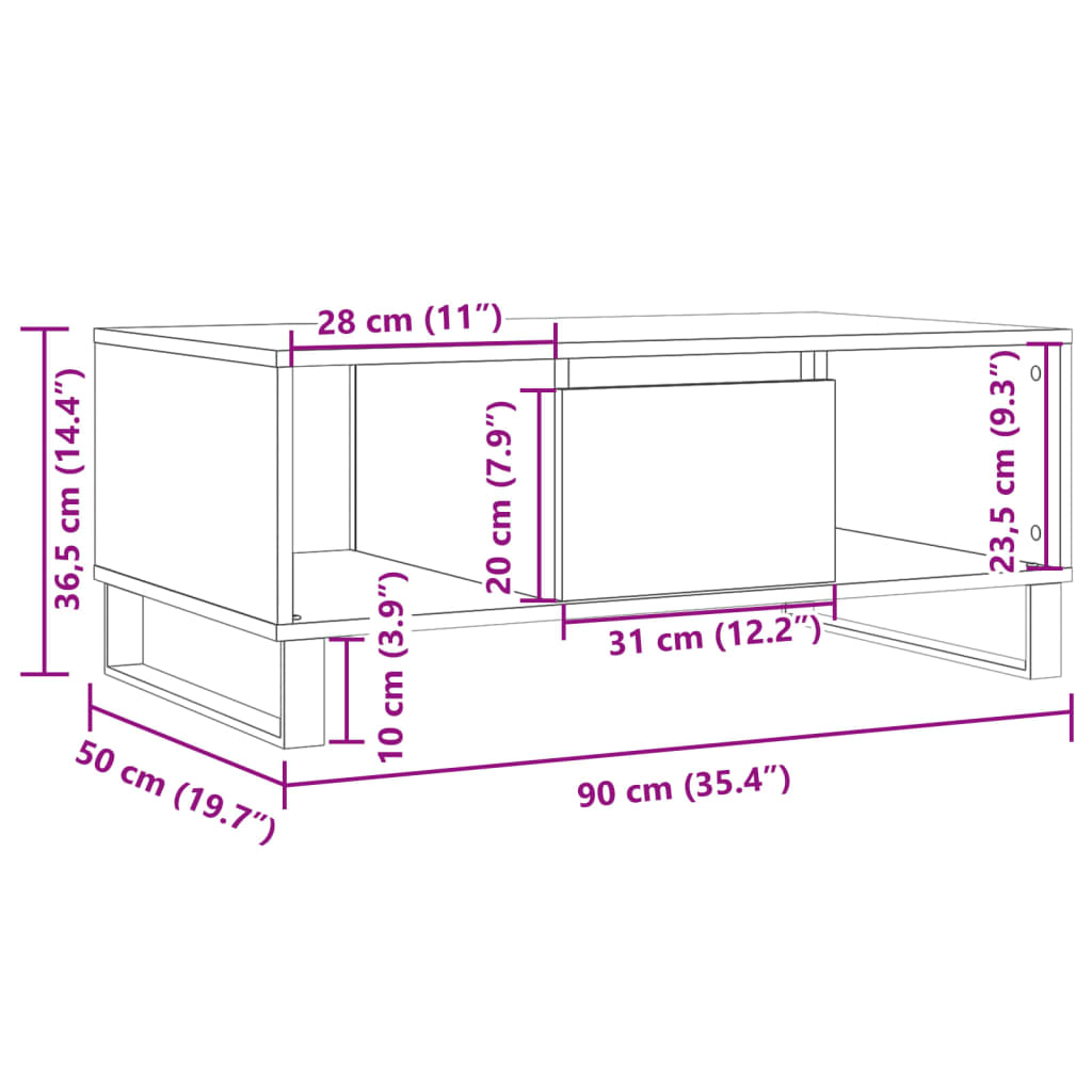 Klubska mizica artisan hrast 90x50x36,5 cm inženirski les