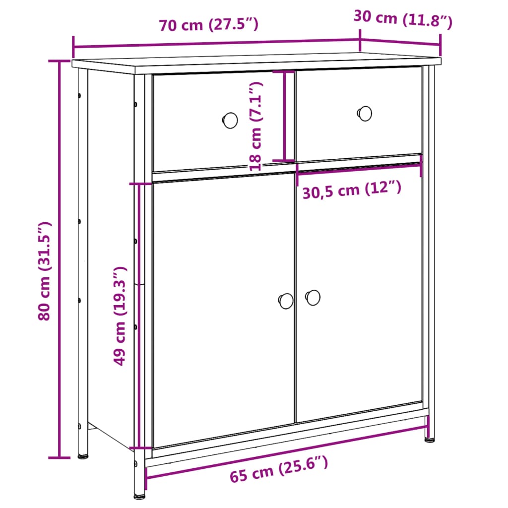 Komoda artisan hrast 70x30x80 cm inženirski les