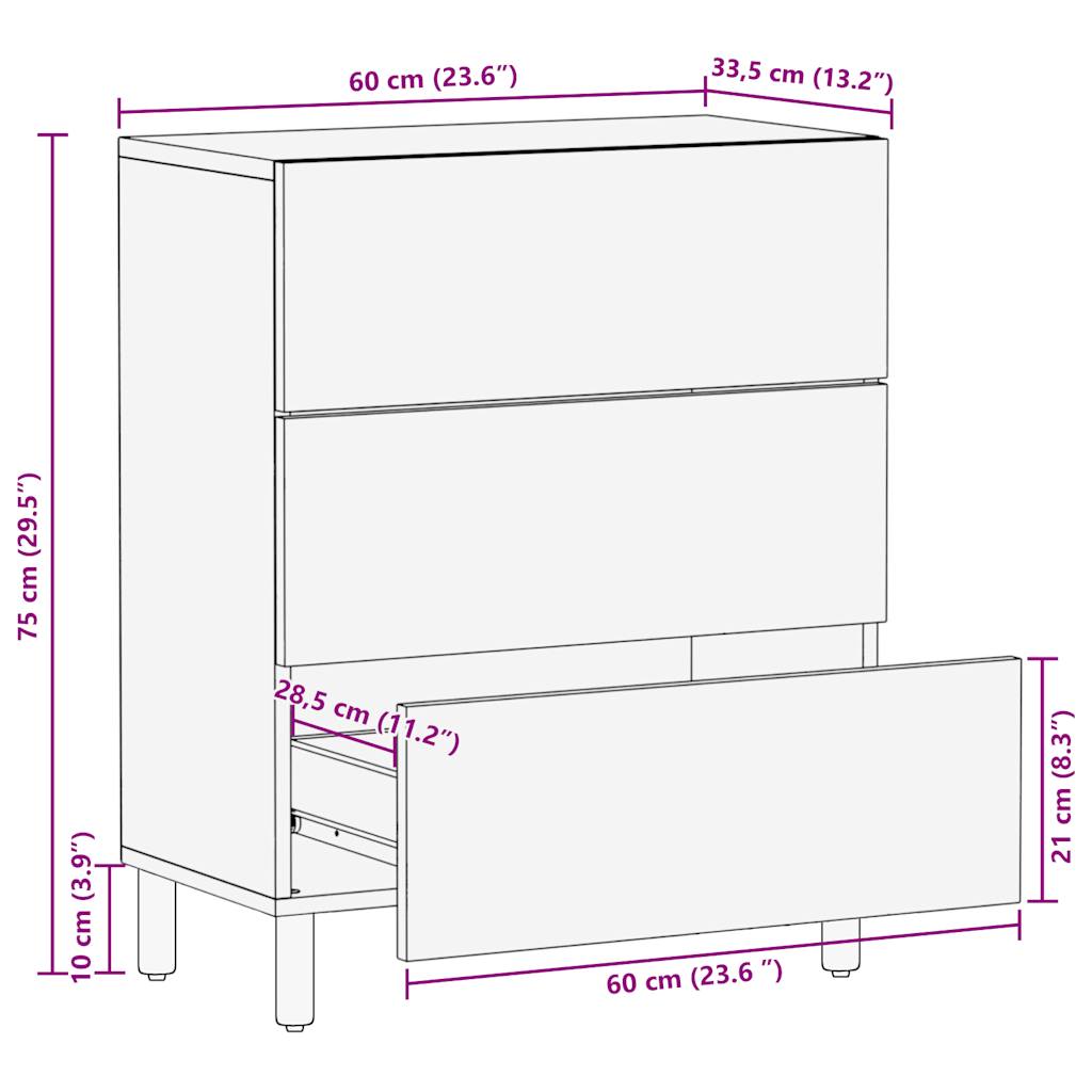 Komoda 60x33,5x75 cm trden robusten mangov les in kovina