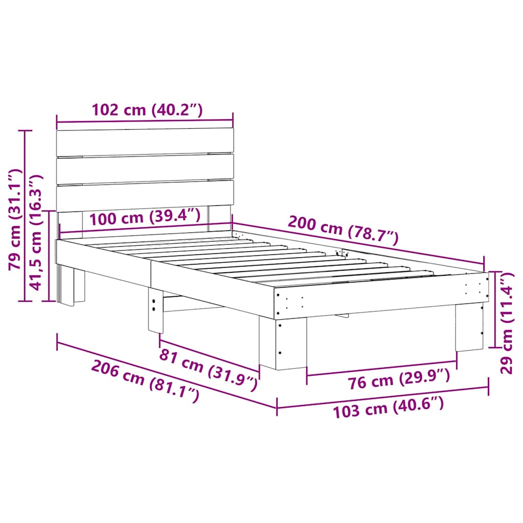 posteljni okvir z vzglavjem brez vzmetnice 100x200 cm