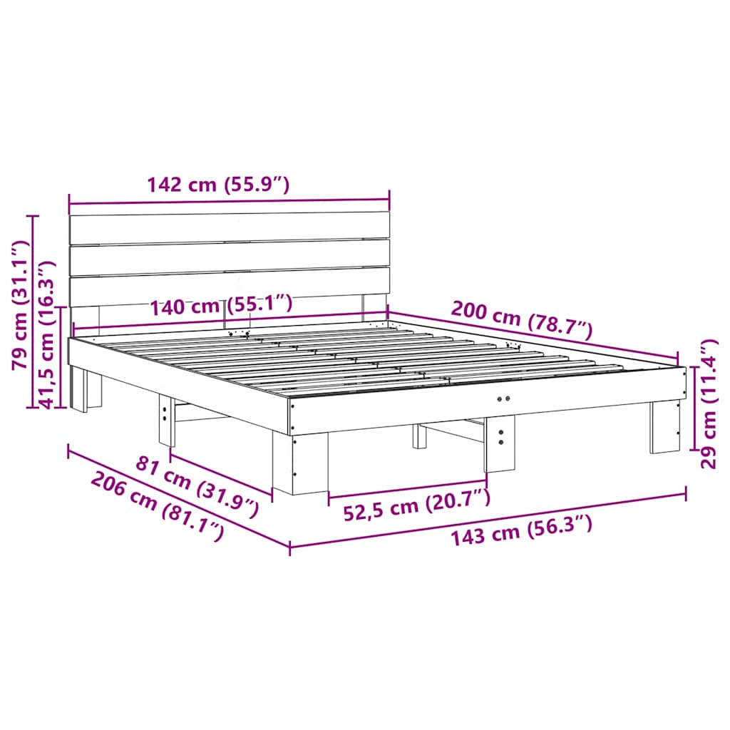 posteljni okvir z vzglavjem brez vzmetnice 140x200 cm