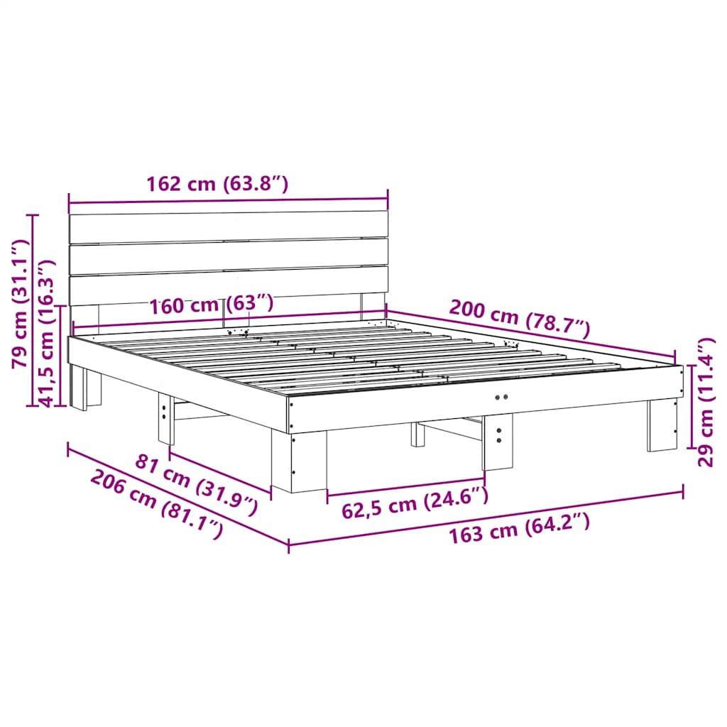 posteljni okvir z vzglavjem brez vzmetnice 160x200 cm