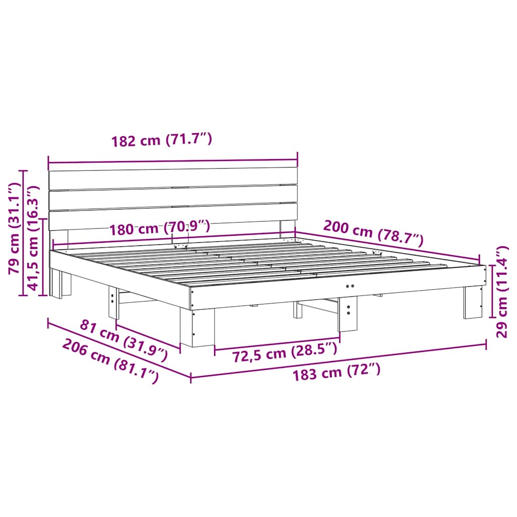 posteljni okvir z vzglavjem brez vzmetnice 180x200 cm